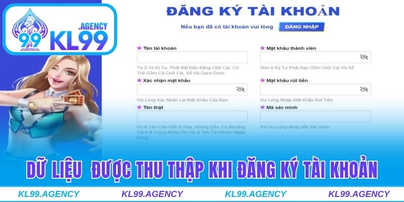 Dữ liệu cá nhân được thu thập khi đăng ký tài khoản